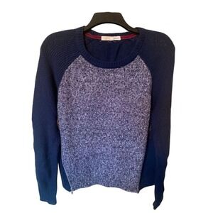 Rewind Navy Blue Gray Colorblock Knit Sweater Side Zippers Raglan Sleeves Size L